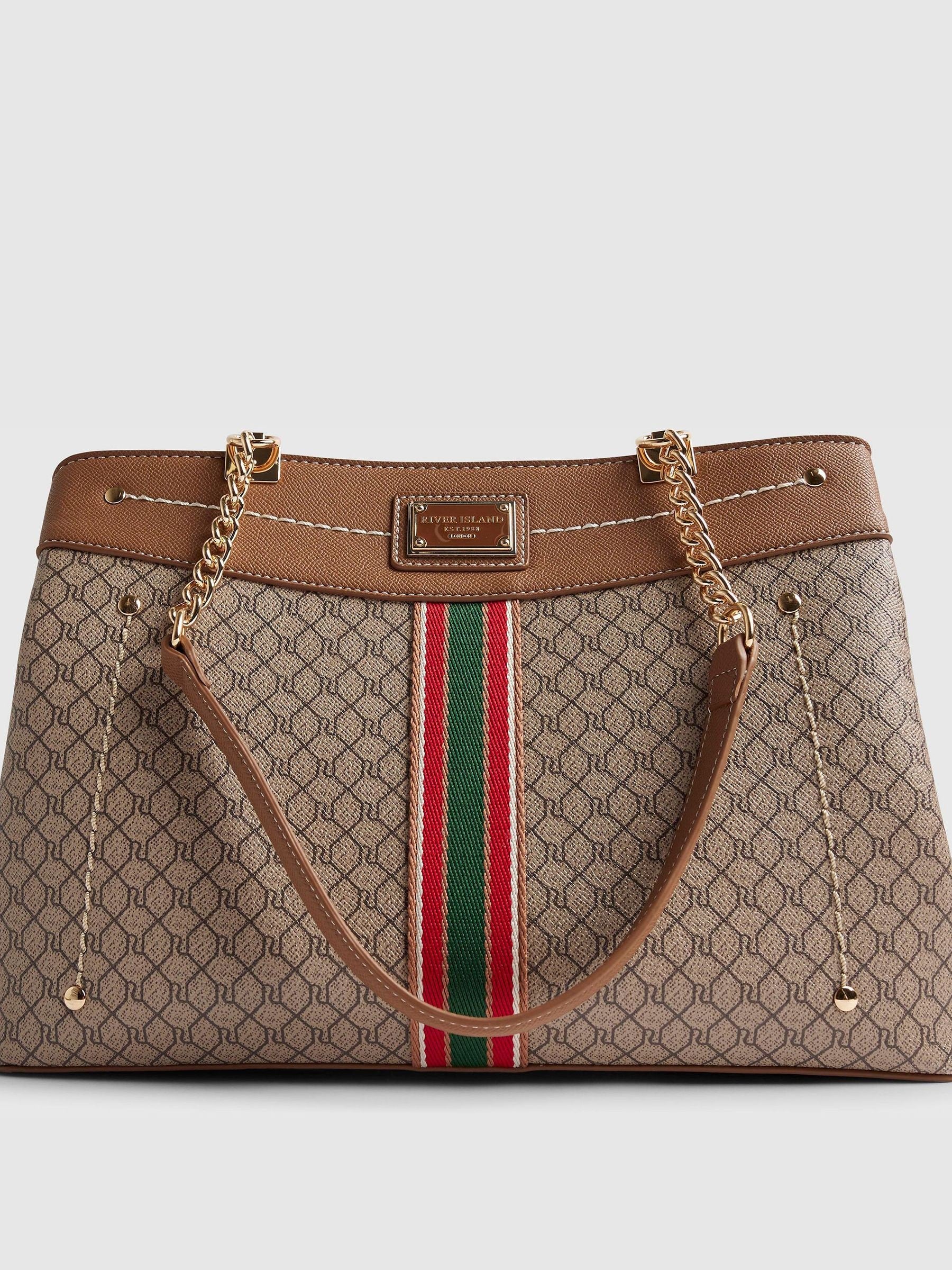 River Island brown monogram chain tote bag, UK version