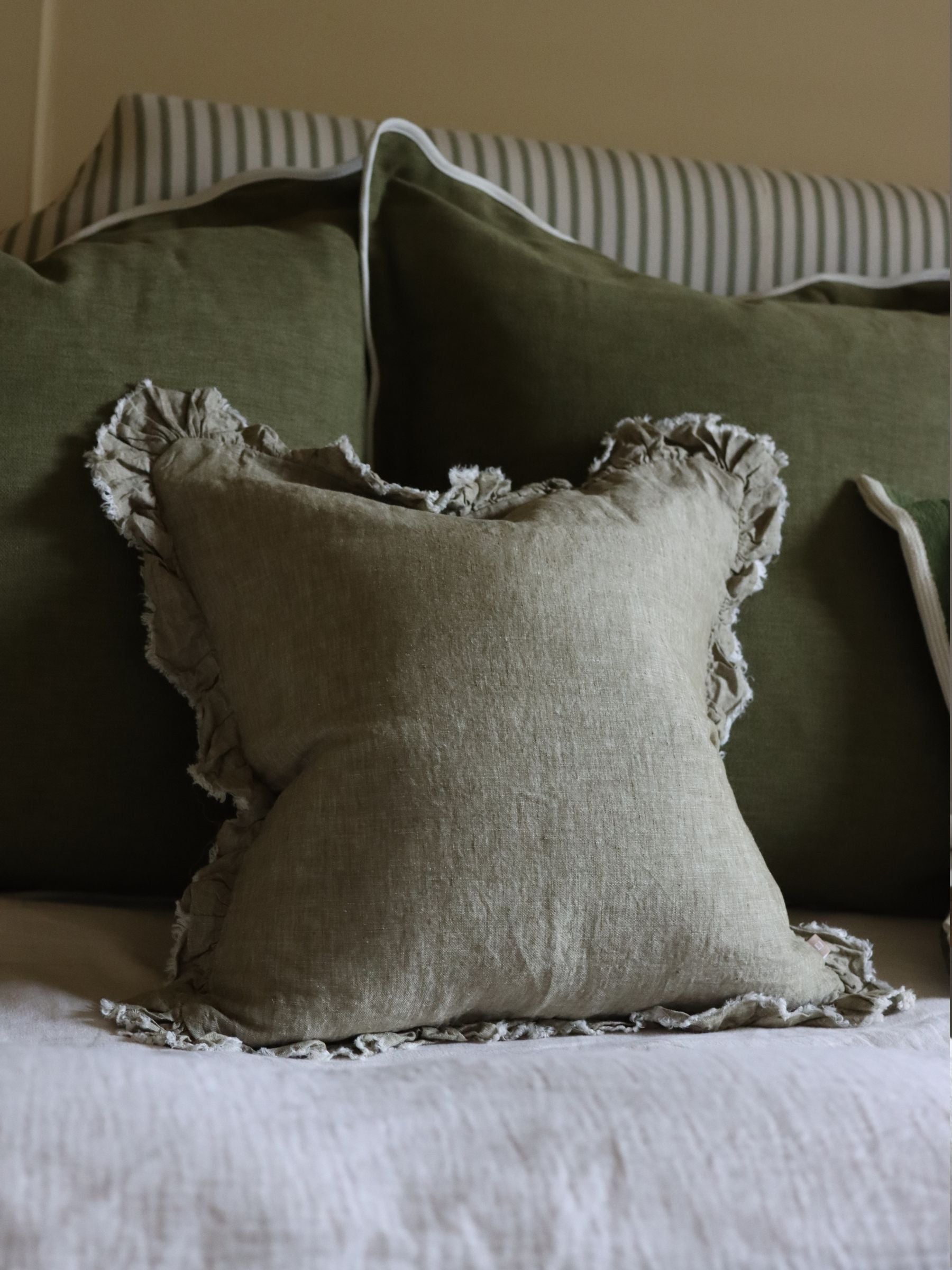 Ellenvale olive linen 45x45cm cushion cover (British brand)