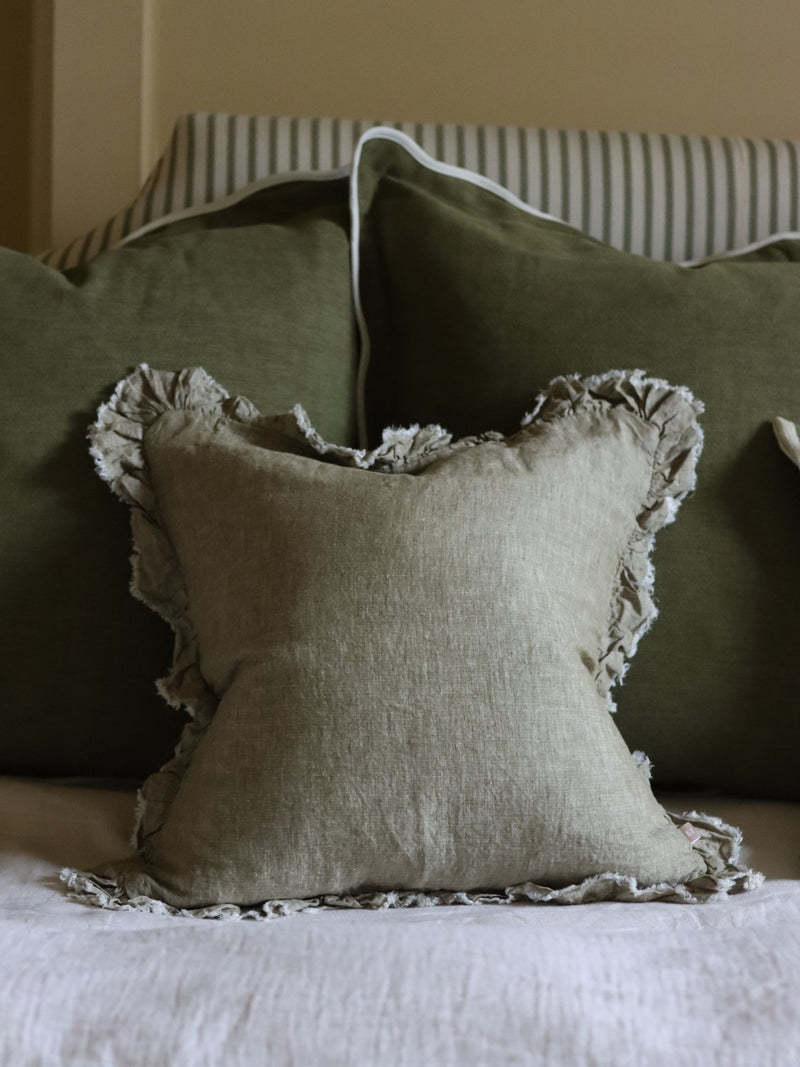 Ellenvale olive linen 45x45cm cushion cover (British brand)