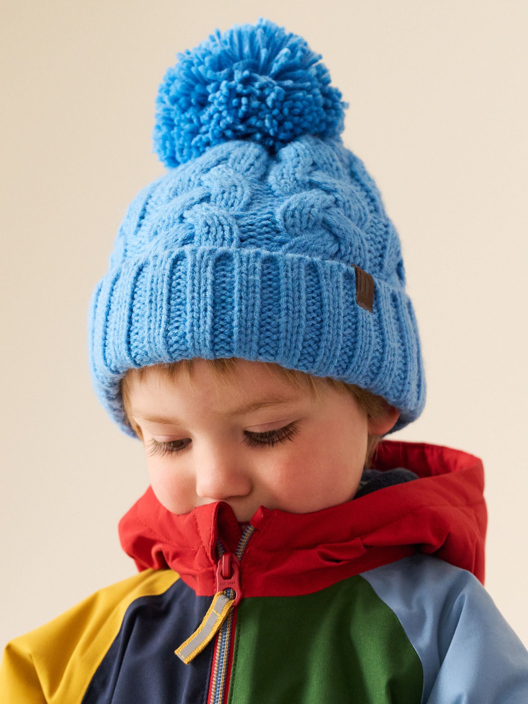 Bright Blue Cable Knit Pom Hat (1-16yrs)