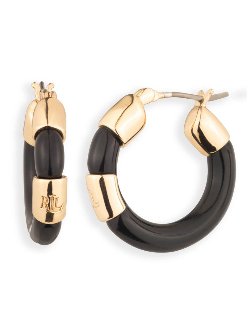 Ralph Lauren gold tone jet logo hoop earrings, UK version