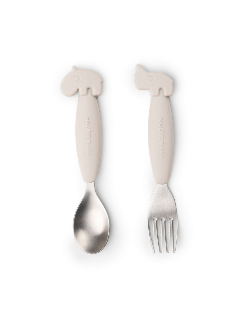 Done by Deer easy-grip deer friends spoon and fork set, imported from the UK