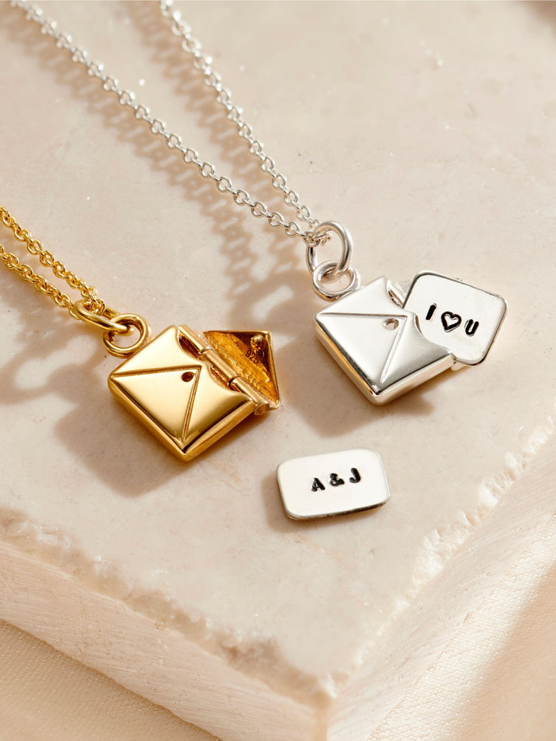 Posh Totty Designs mini personalised envelope necklace on 18 inch chain - British product