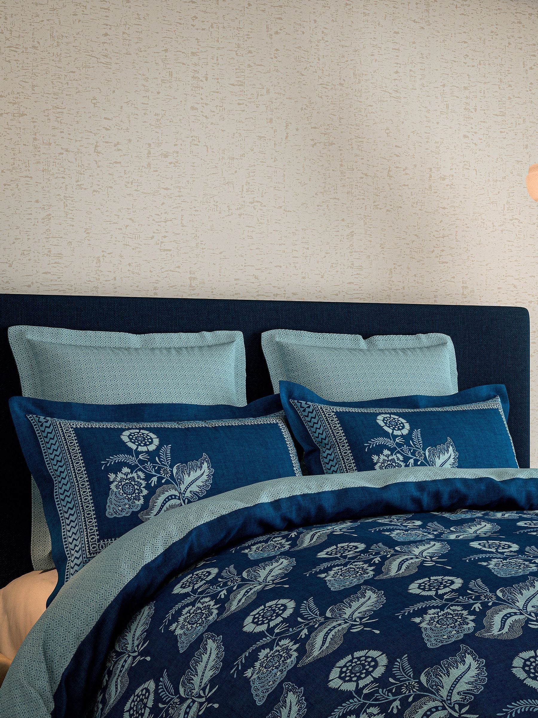 V&A Indigo Eastern Bloom pillowcase pair, imported from the UK