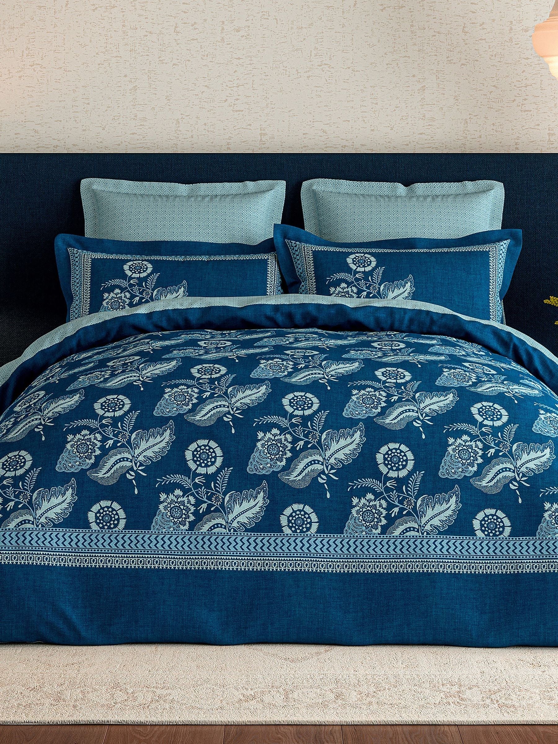 V&A Indigo Eastern Bloom pillowcase pair, imported from the UK