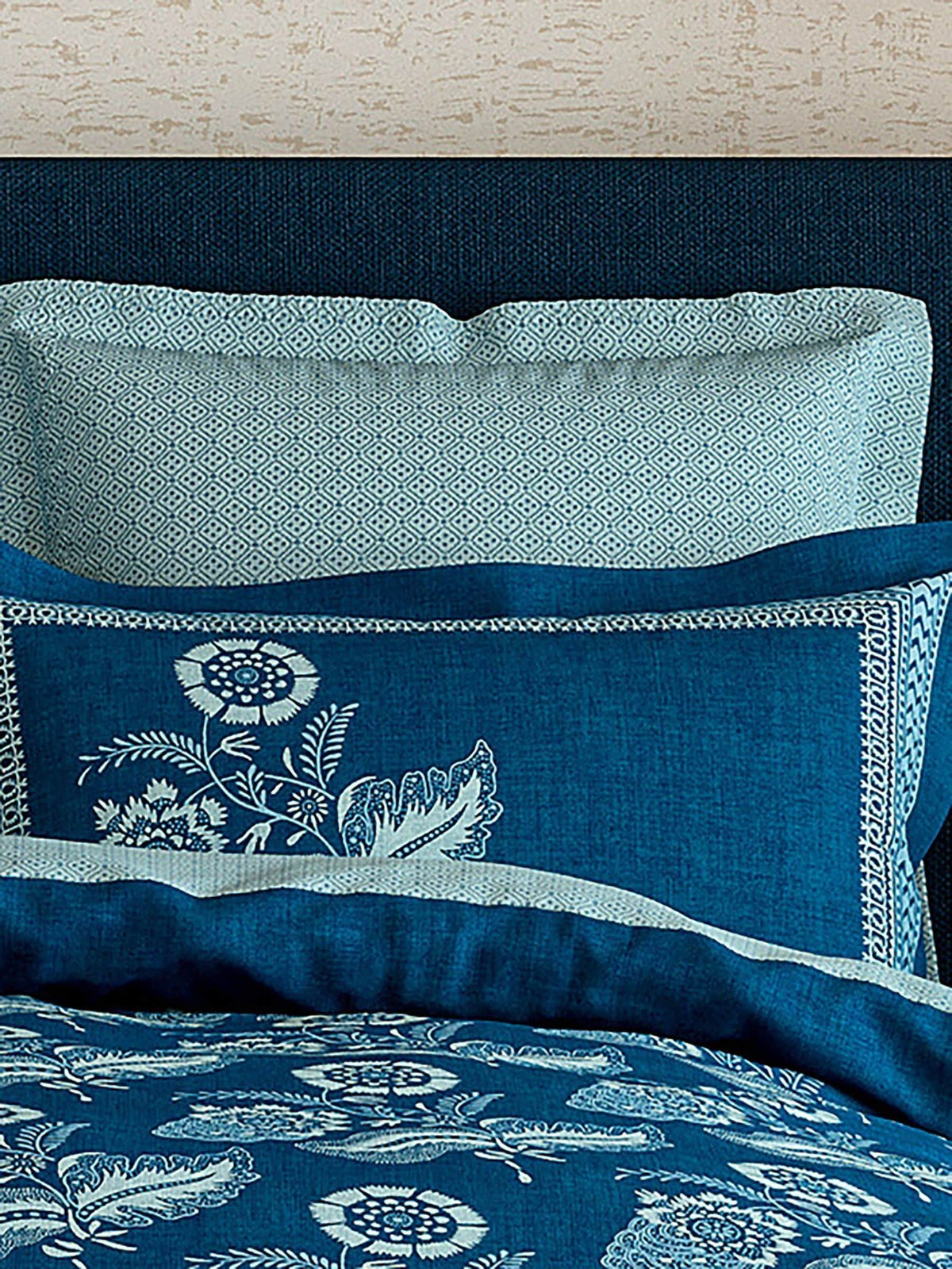 V&A Indigo Eastern Bloom pillowcase pair, imported from the UK