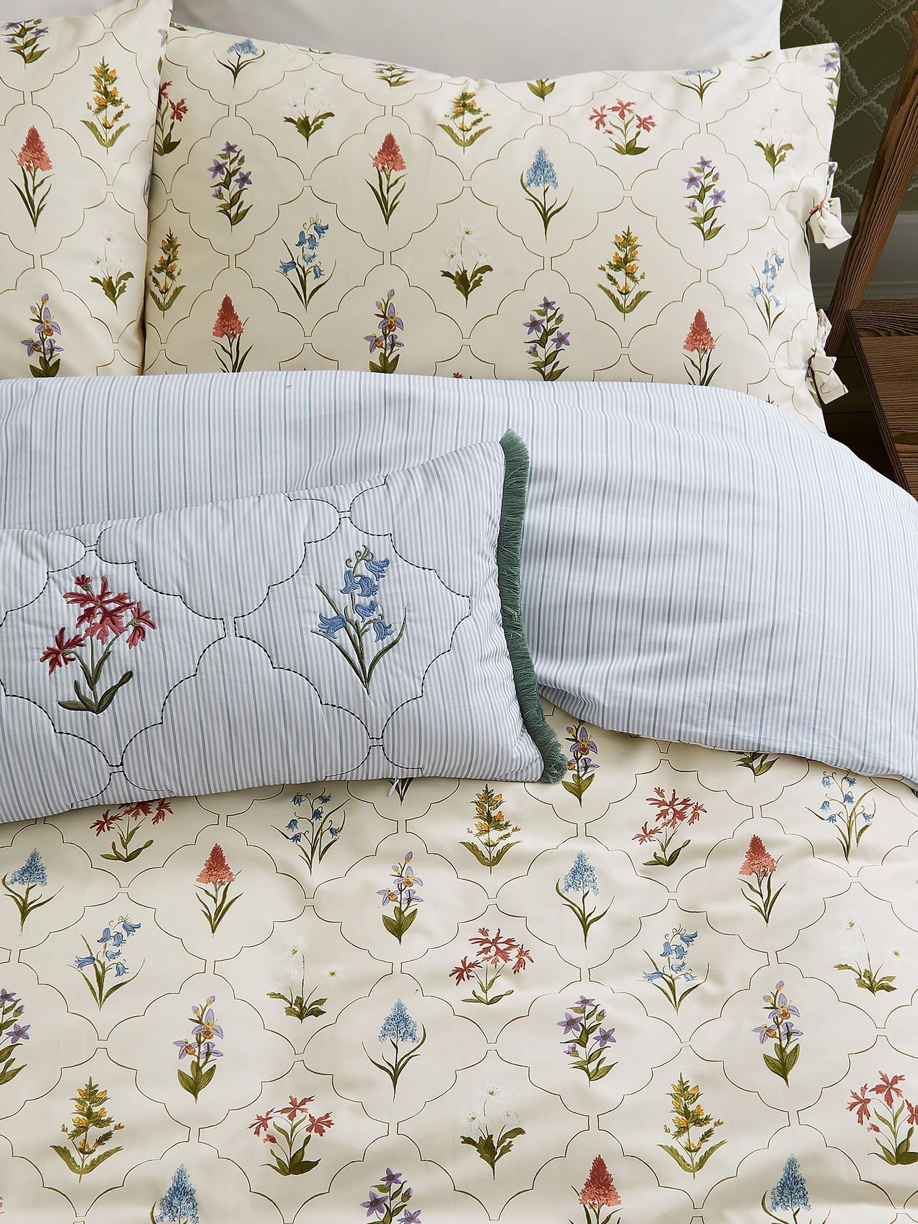 Sanderson Cream Spring Meadow cushion 70x30 cm, imported from the UK