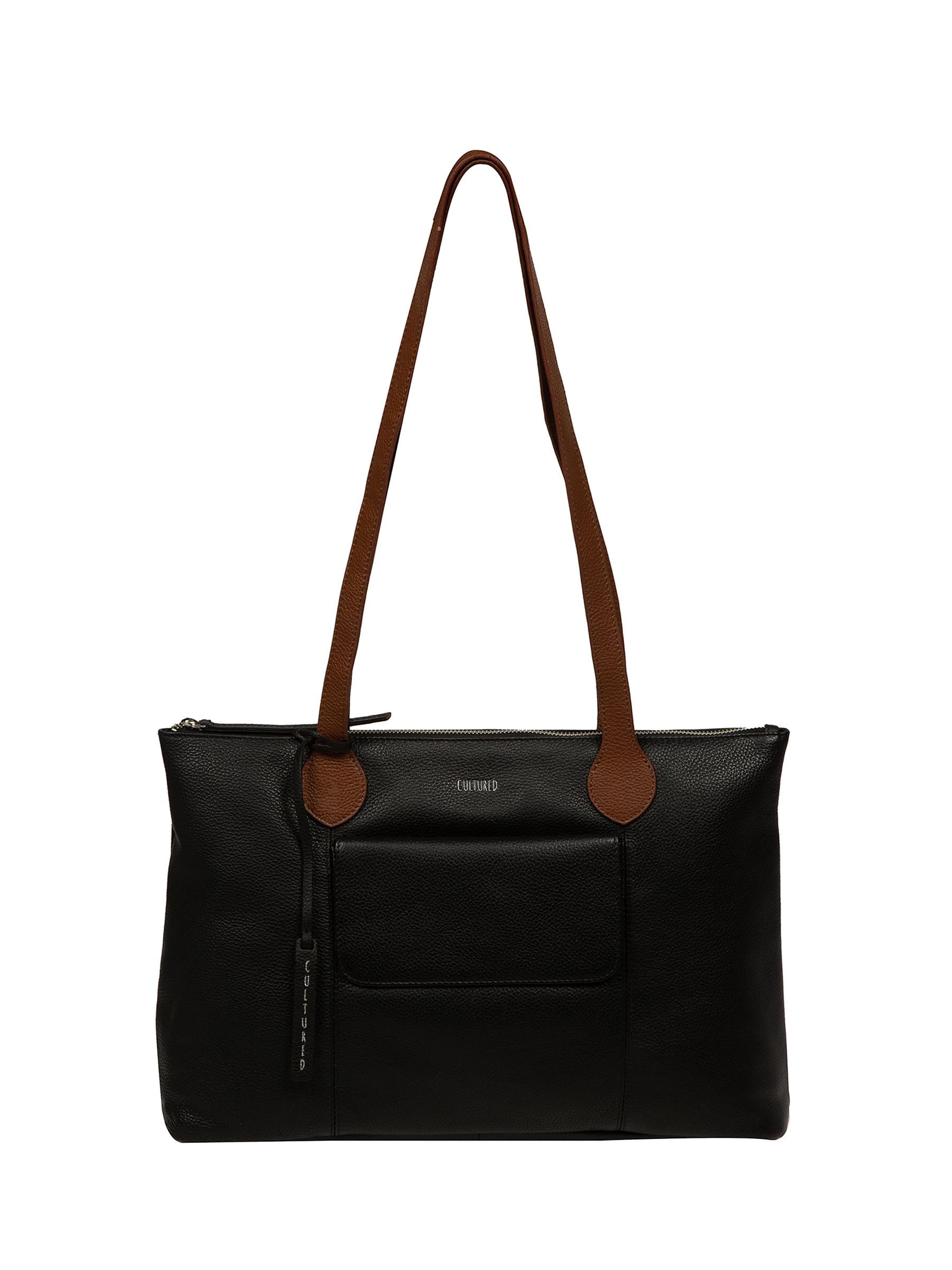 Cultured London Black Solange leather tote bag, imported from the UK