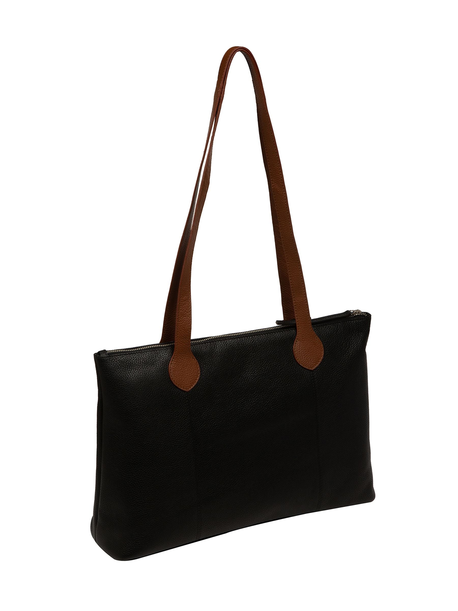 Cultured London Black Solange leather tote bag, imported from the UK