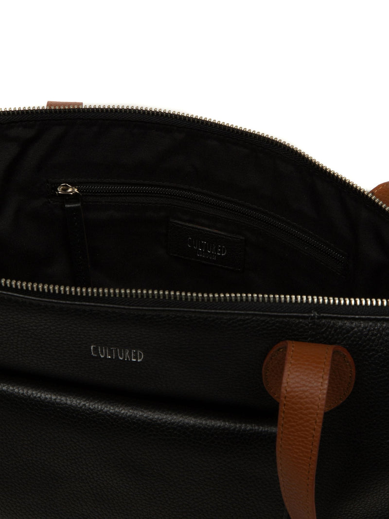 Cultured London Black Solange leather tote bag, imported from the UK