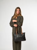 Cultured London Black Solange leather tote bag, imported from the UK