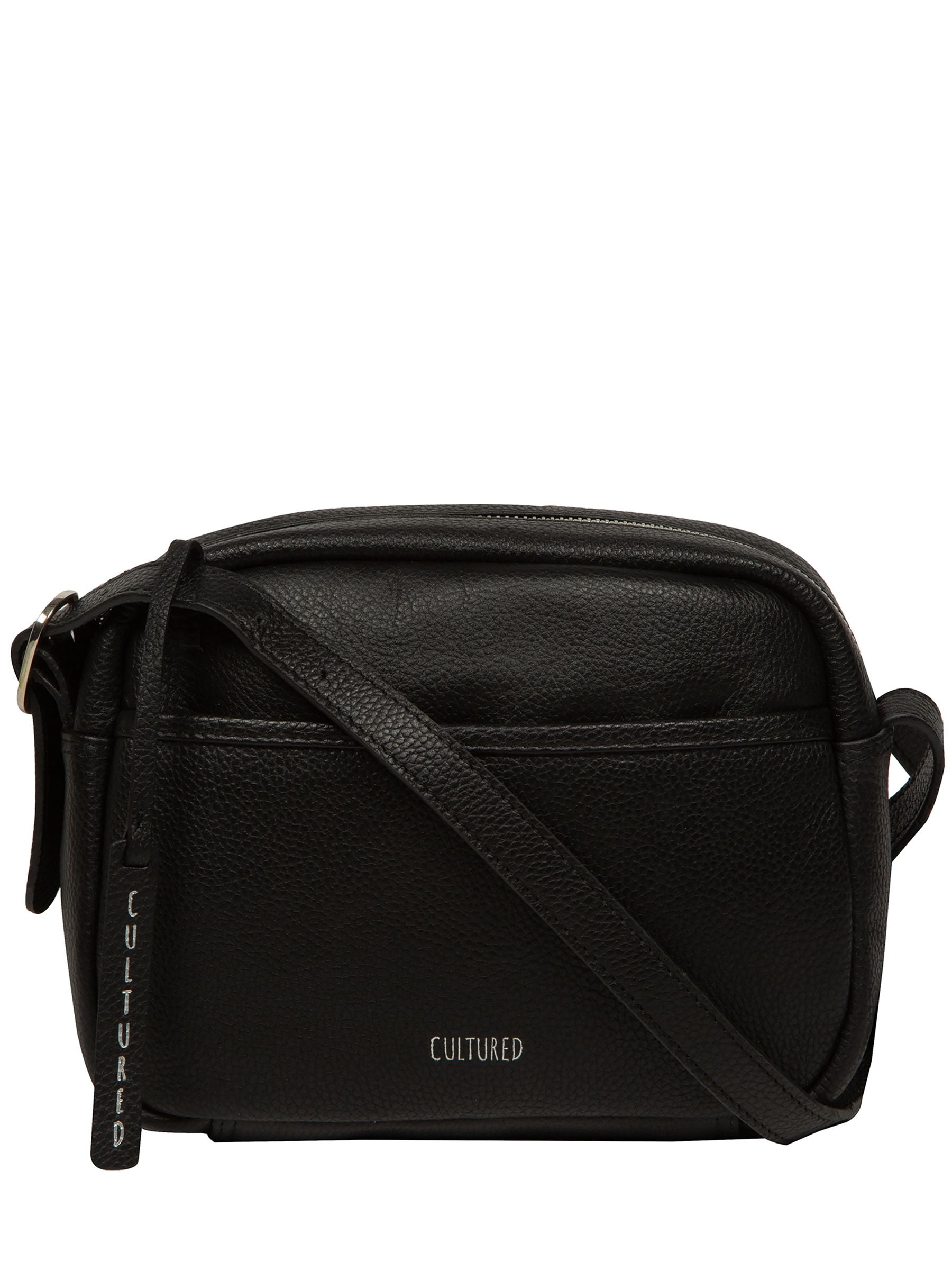 Cultured London Black Ariella leather cross-body bag, imported from the UK