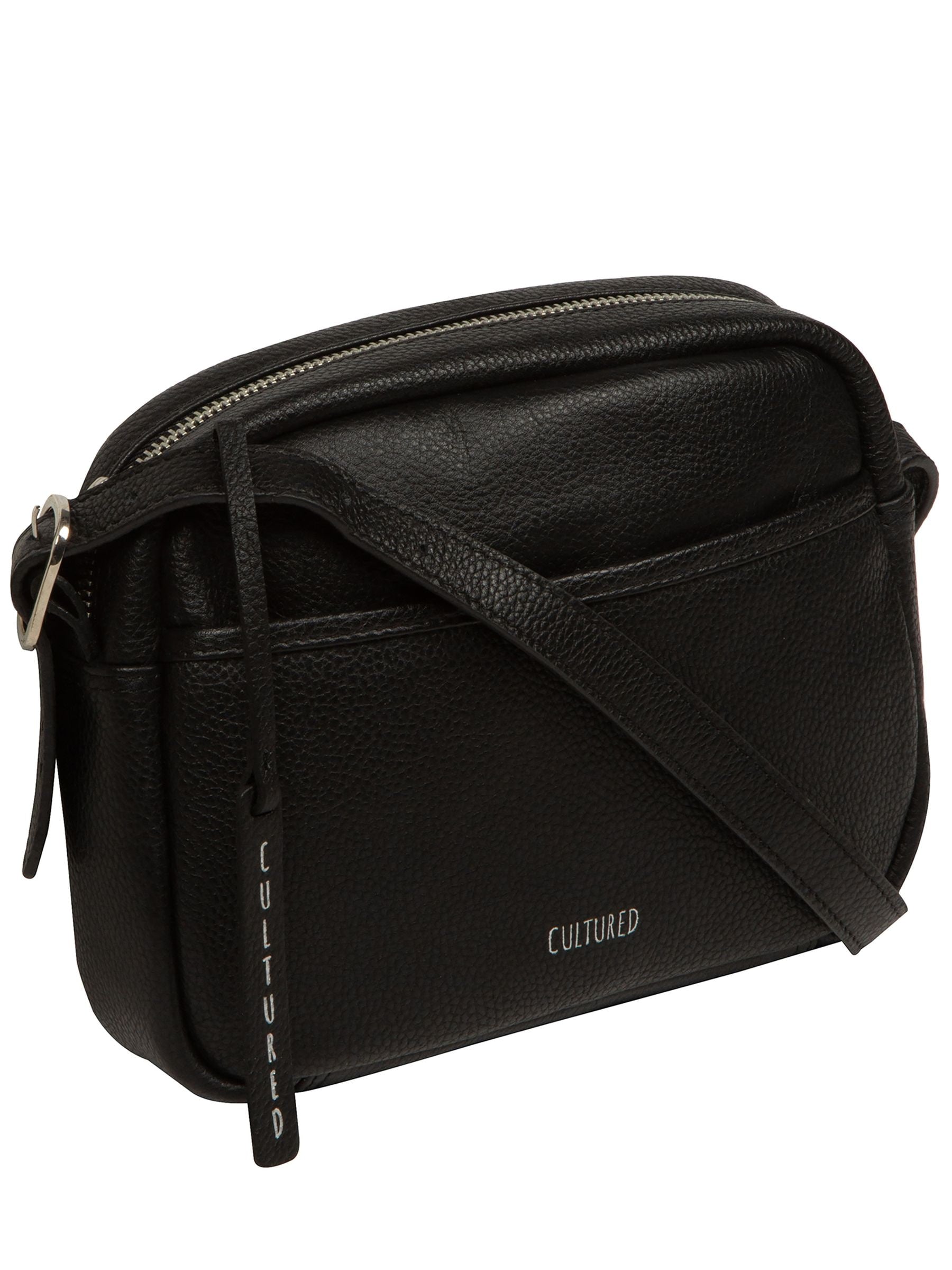 Cultured London Black Ariella leather cross-body bag, imported from the UK