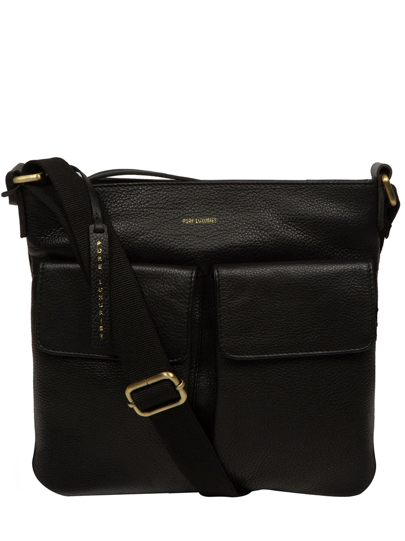 Pure Luxuries Elodie black leather cross-body bag, imported from the UK