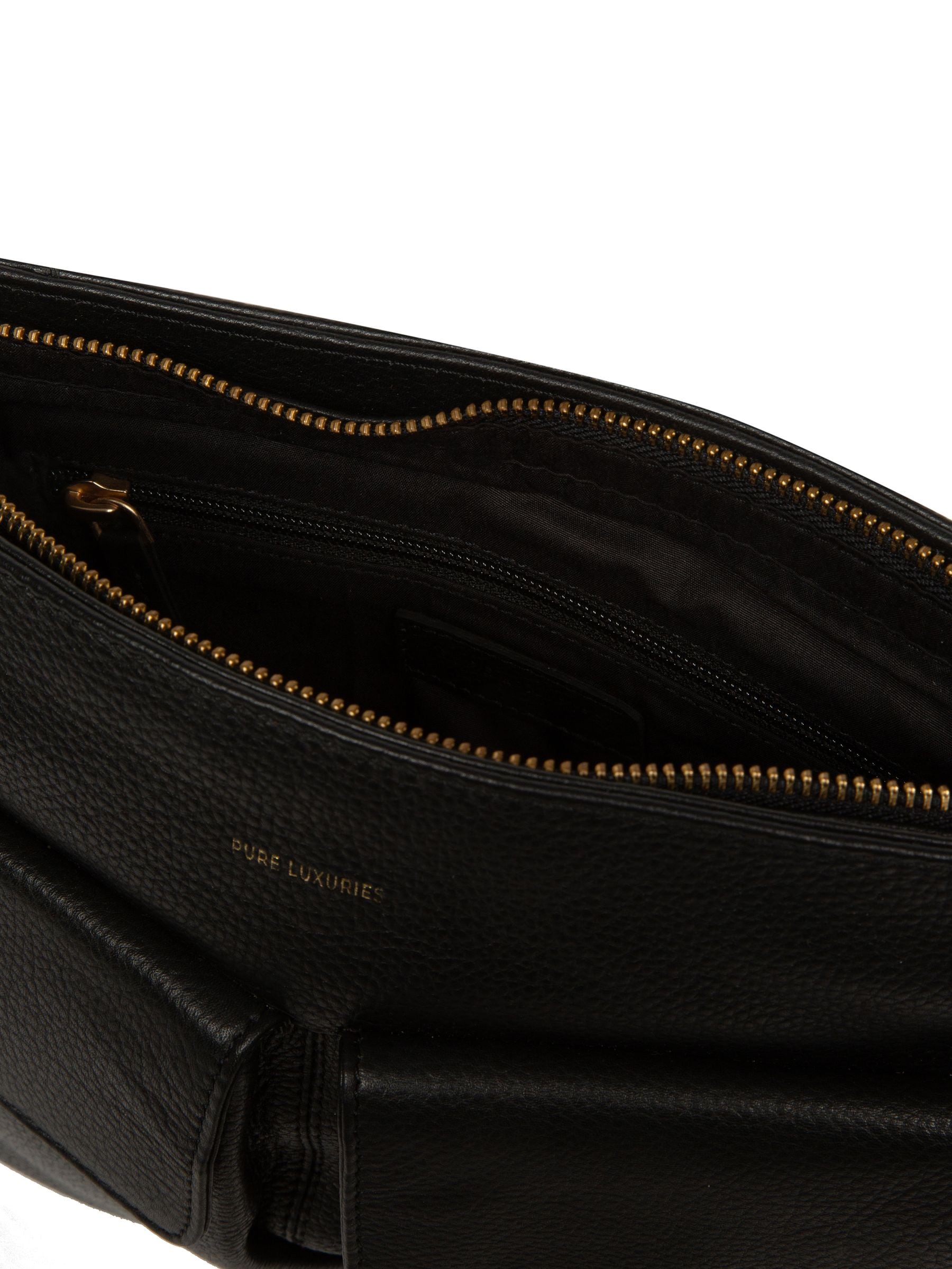 Pure Luxuries Elodie black leather cross-body bag, imported from the UK