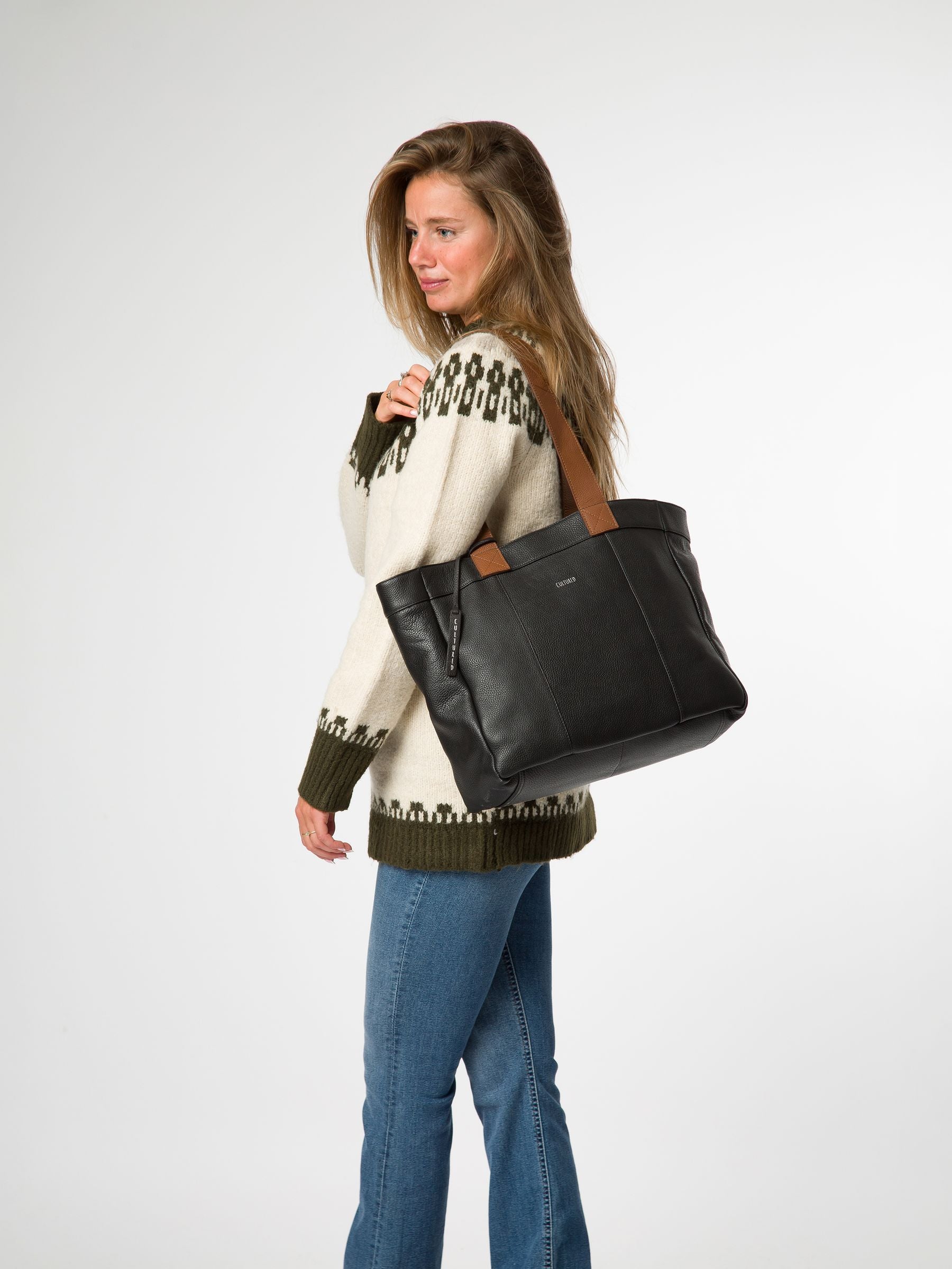 Cultured London Black Stripe Gisella Leather Tote Bag