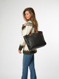 Cultured London Black Stripe Gisella Leather Tote Bag