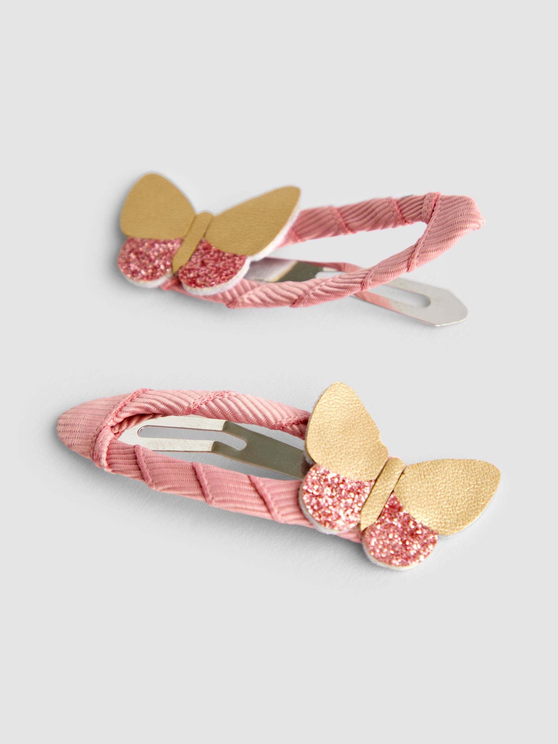 JoJo Maman Bébé pink butterfly clip 2-pack, imported from the UK