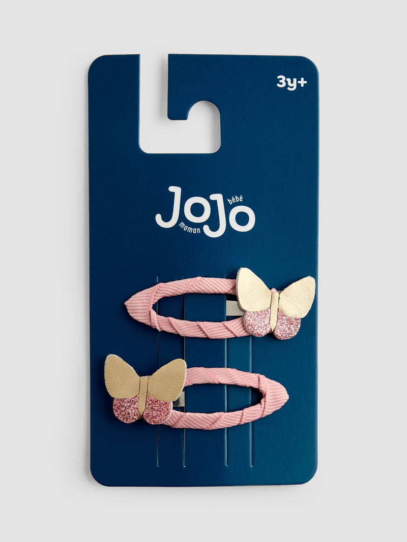 JoJo Maman Bébé pink butterfly clip 2-pack, imported from the UK