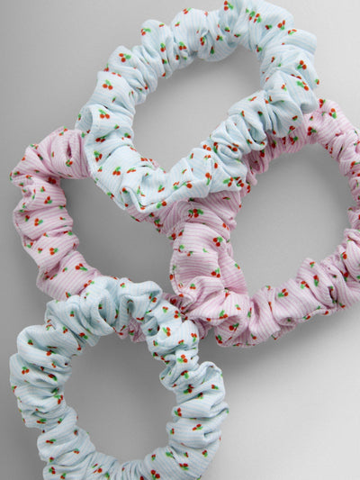 Next JoJo Maman Bébé Cherry Print Hair Scrunchies 4-Pack- Buy online at McGrocer