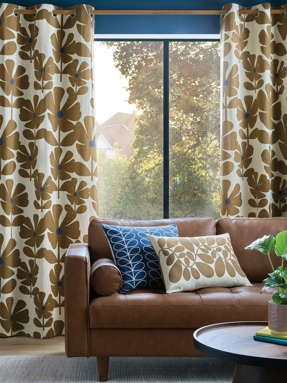 Orla Kiely Wildflower curtains in coffee brown - British product