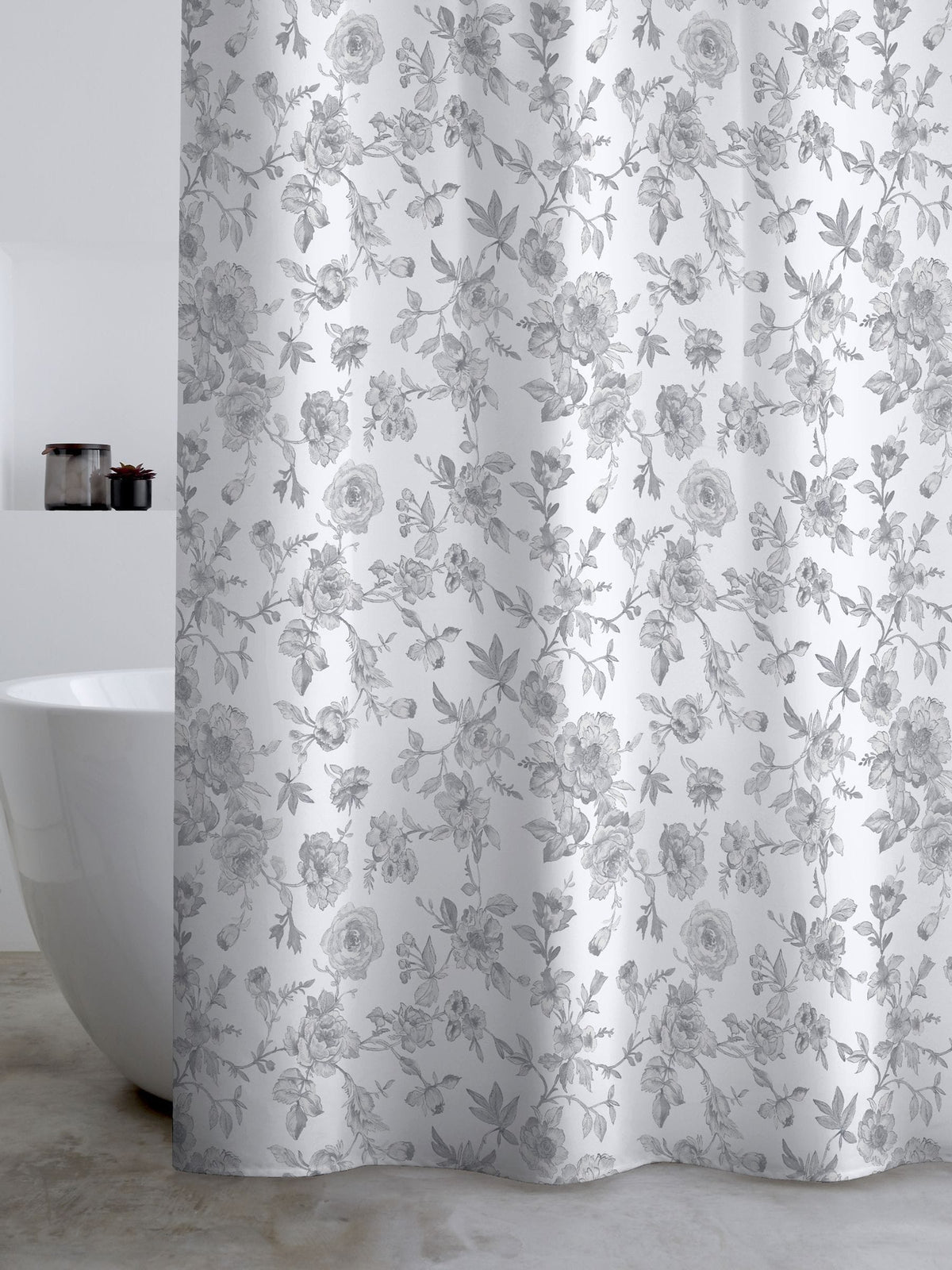 Catherine Lansfield grey floral shower curtain 180x180cm, imported from the UK