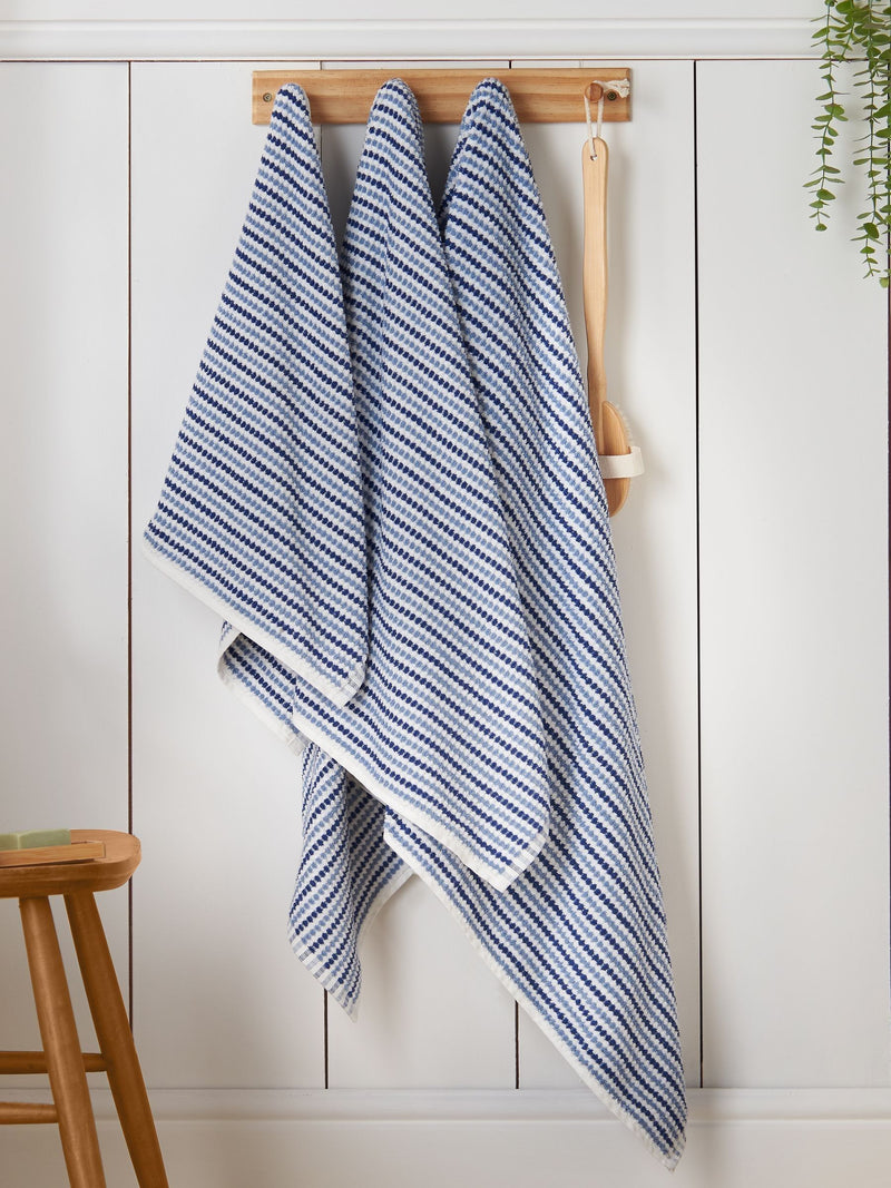 Catherine Lansfield Blue Rice Weave Stripe Turkish Cotton Towel