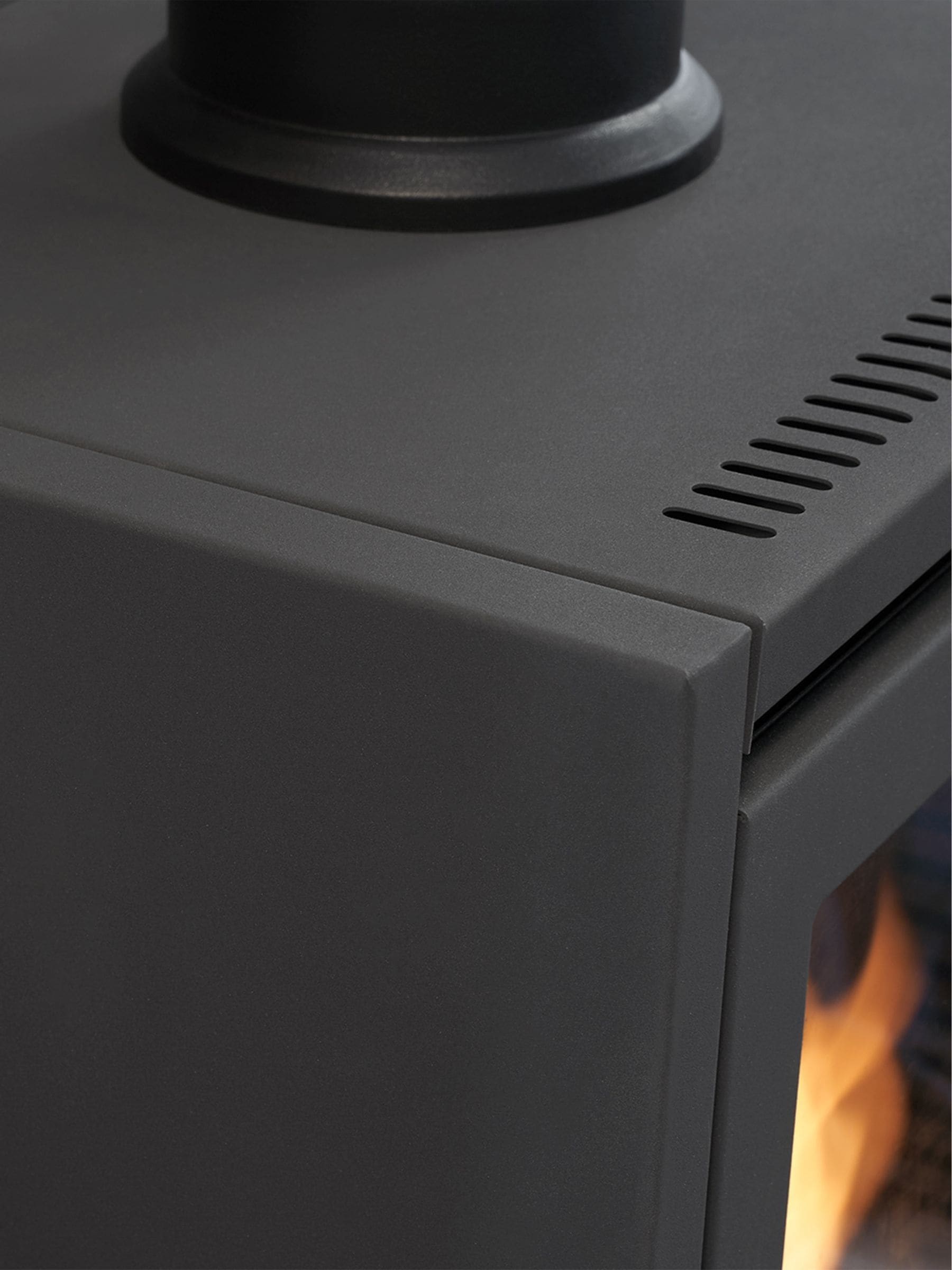 Adam charcoal grey bio ethanol stove with log storage, imported from the UK