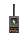 Adam charcoal grey bio ethanol stove with log storage, imported from the UK