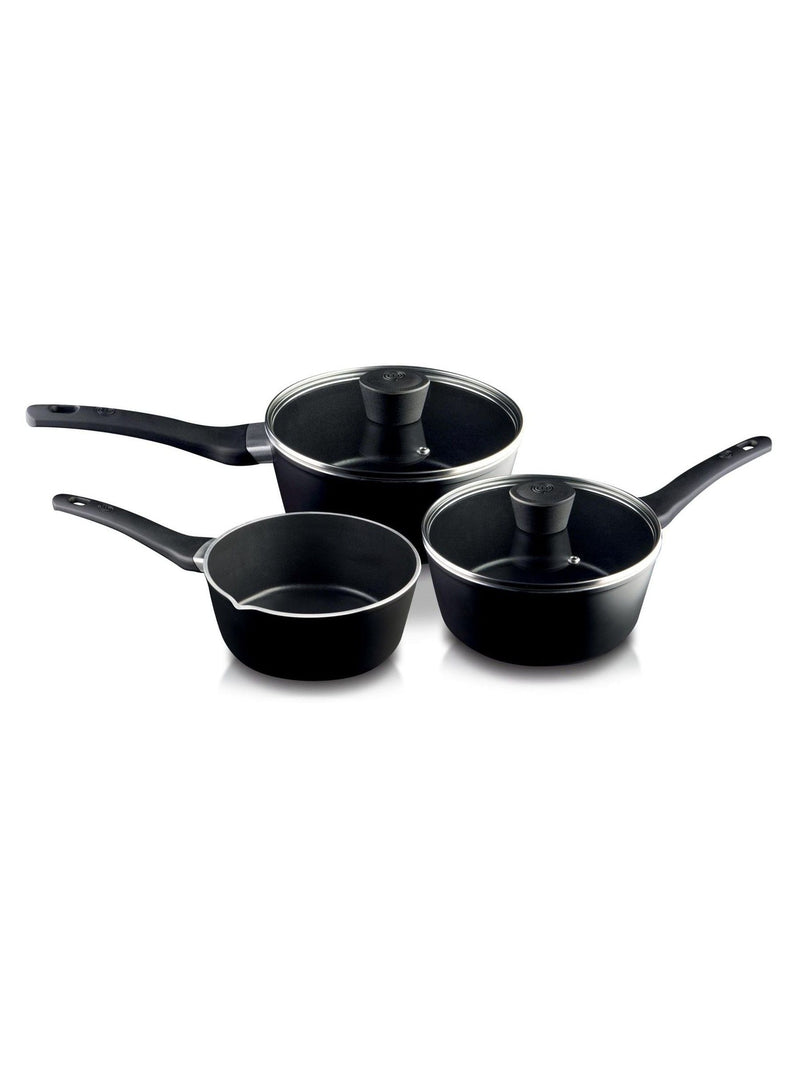 Masterchef 3 piece black saucepan set, UK version