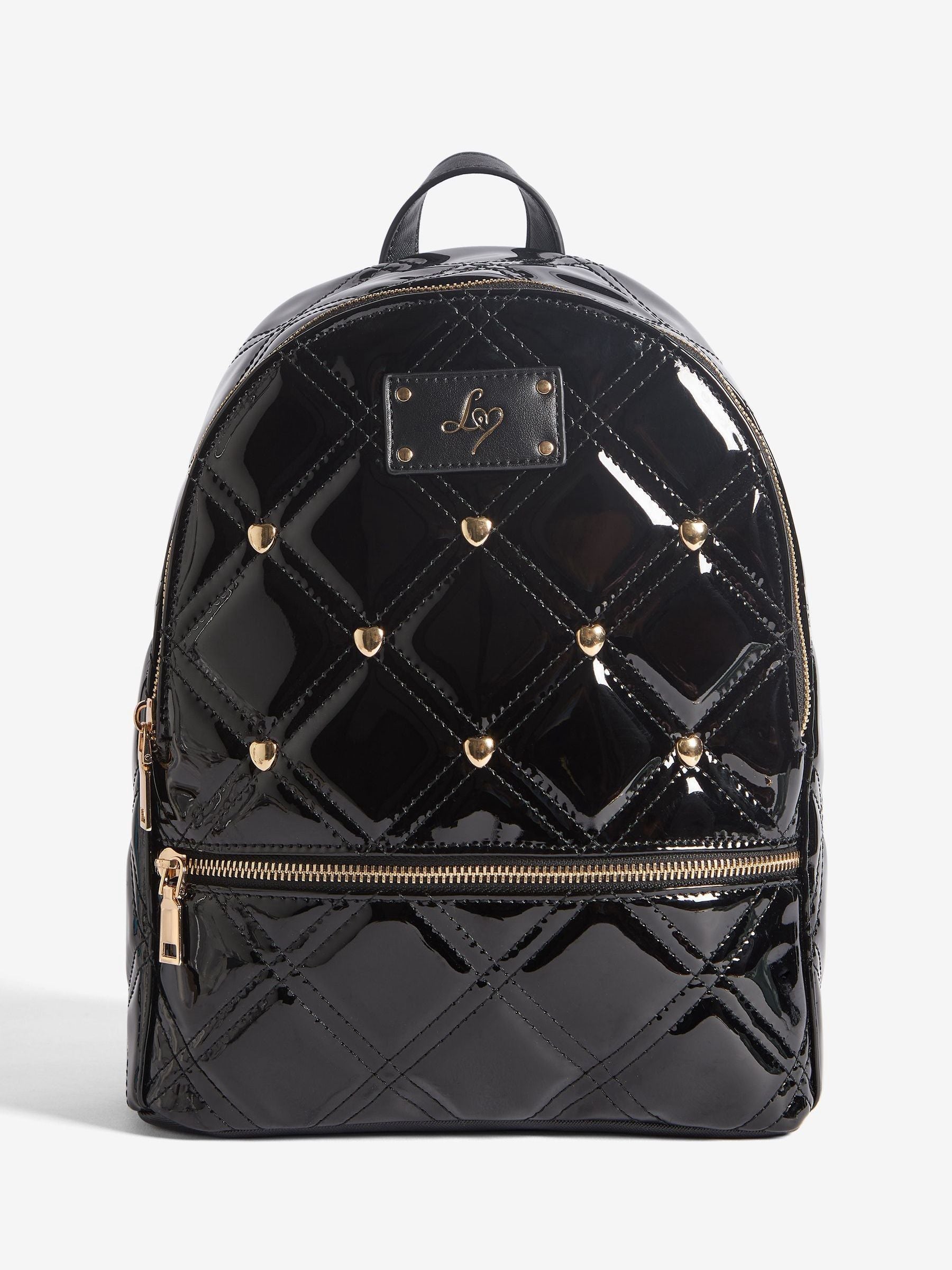 Lipsy black patent studded school back pack 33cm - British product