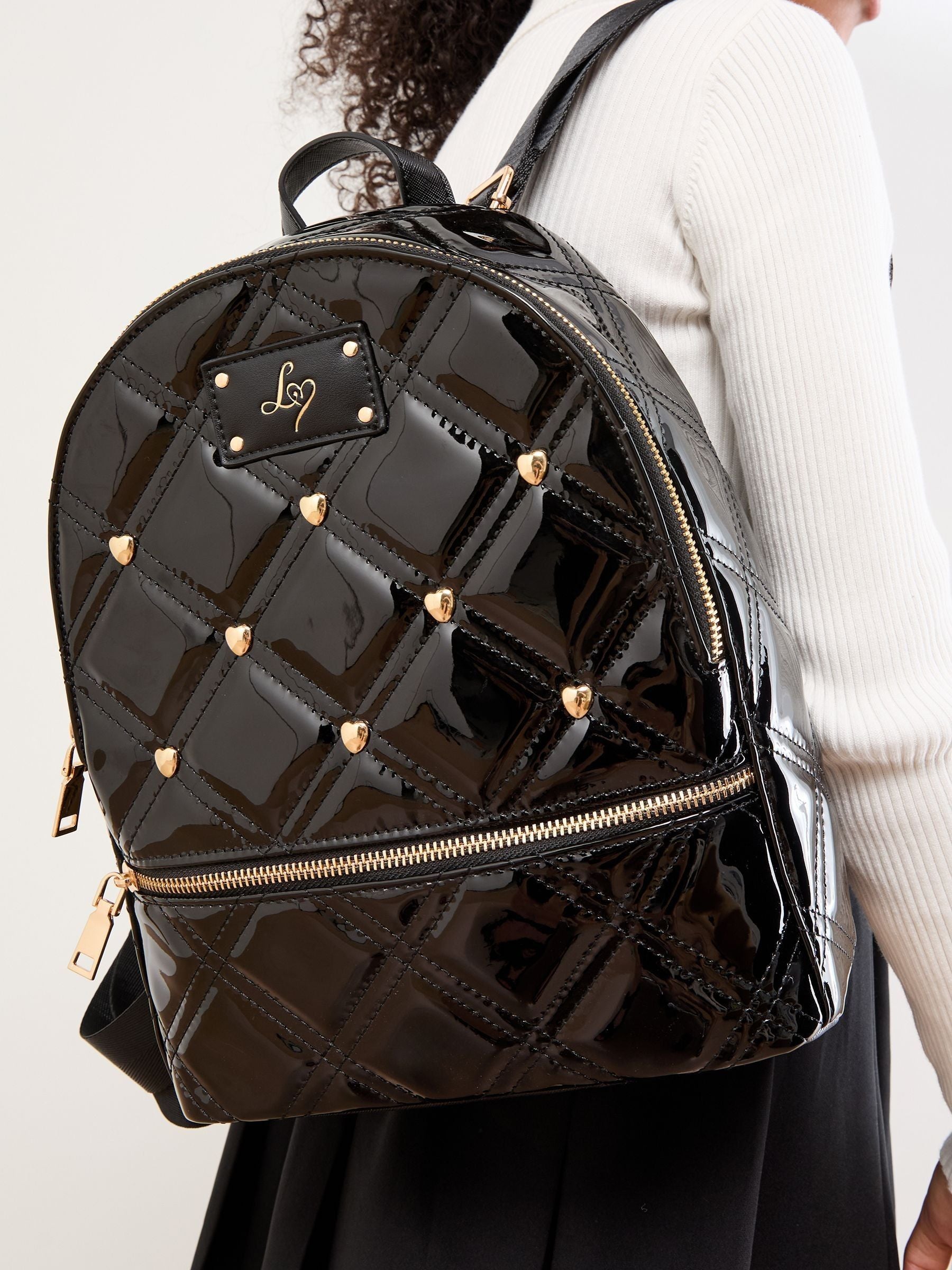 Lipsy black patent studded school back pack 33cm - British product