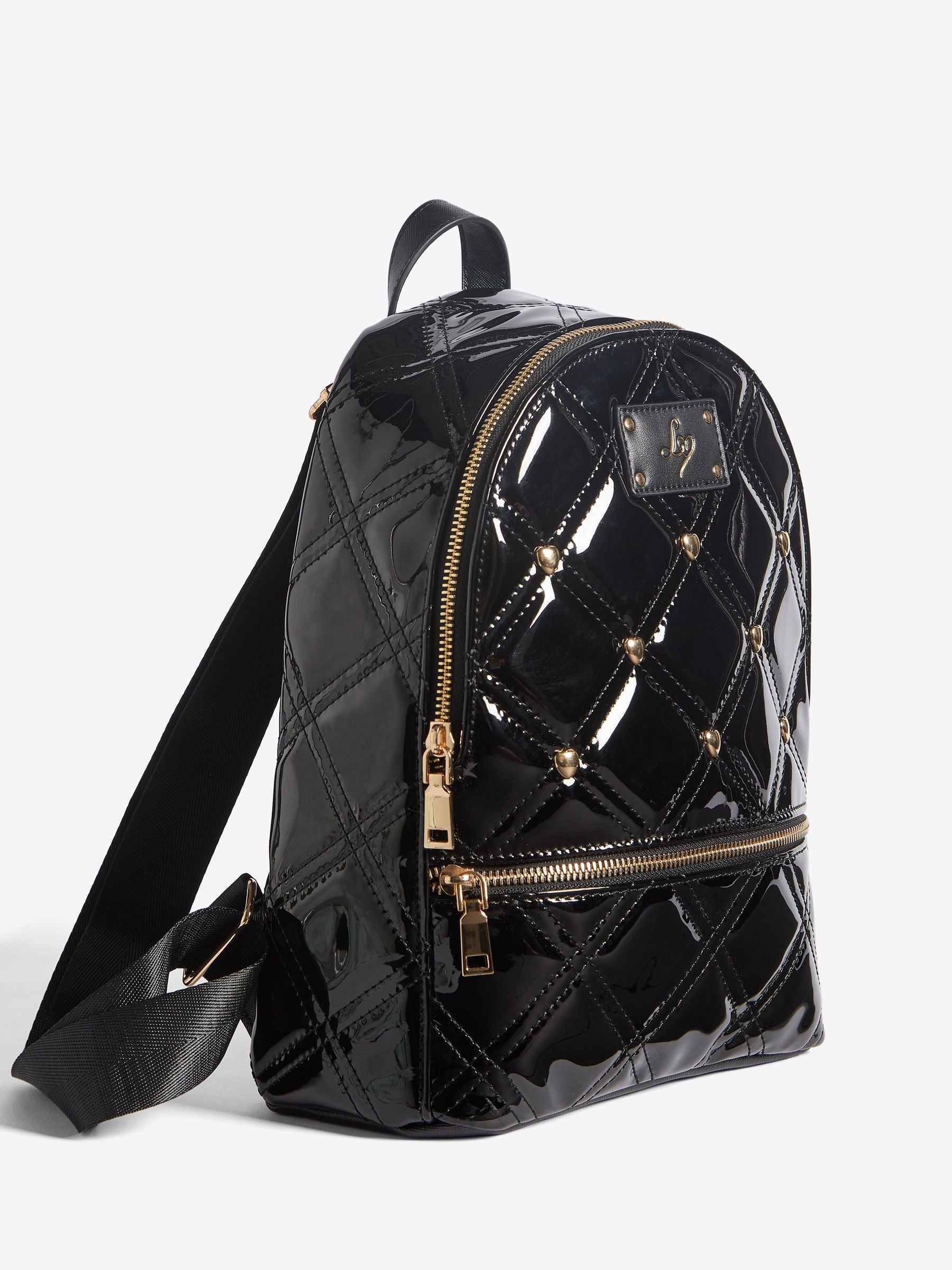 Lipsy black patent studded school back pack 33cm - British product