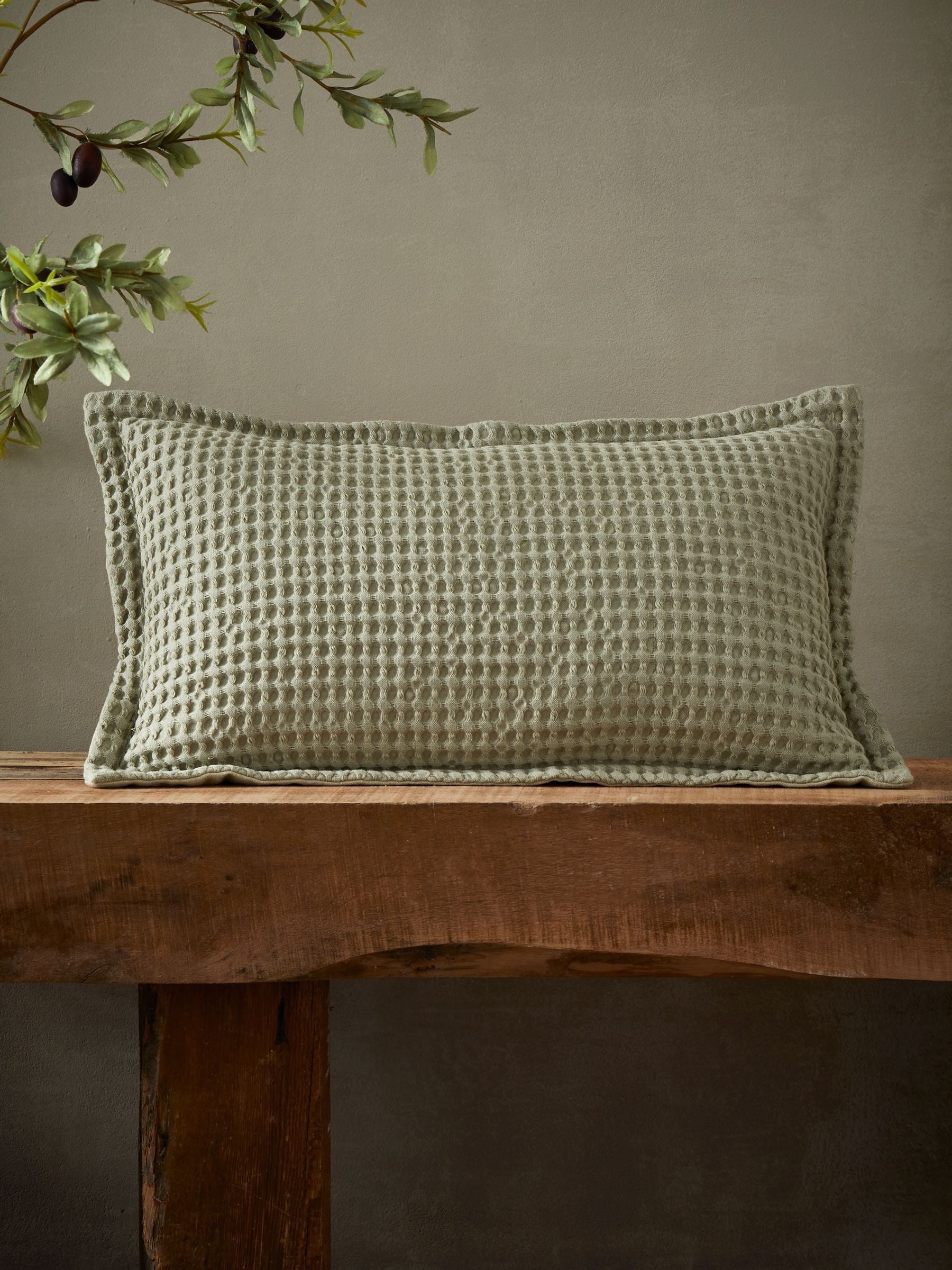 Pineapple Elephant Sage Green Jaipur Chunky Waffle Cotton Cushion