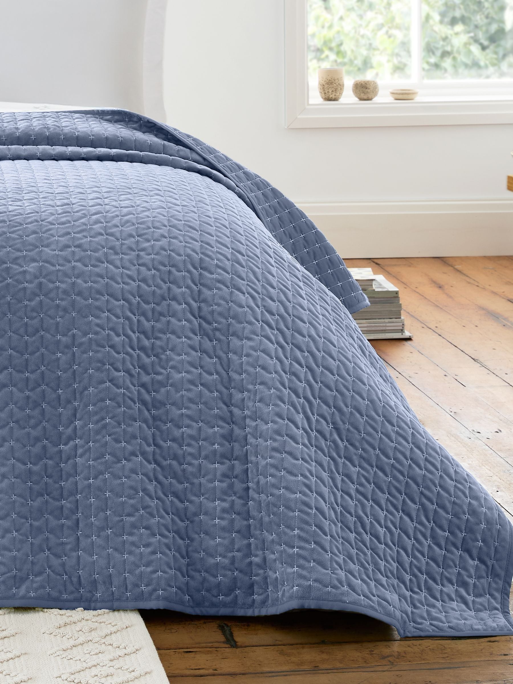 Bianca Blue Attica Chenille Embroidered Throw