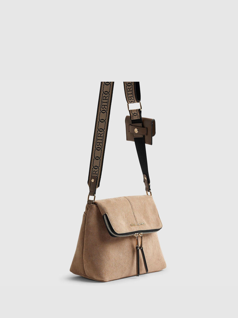 River Island brown faux suede messenger bag (British brand)