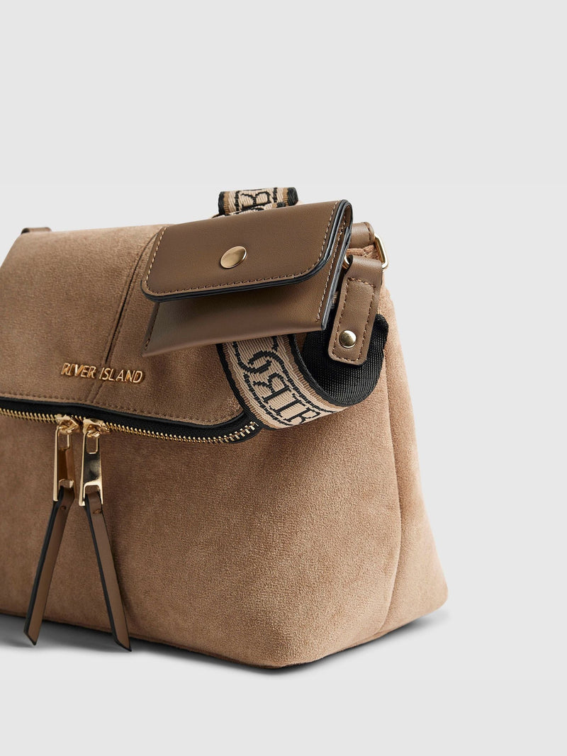 River Island brown faux suede messenger bag (British brand)