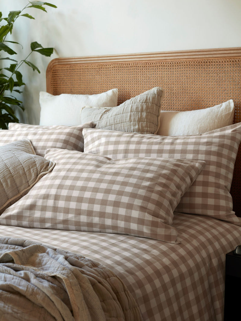 Secret Linen Store Natural Gilbert Gingham Brushed 100% Cotton Pillowcase
