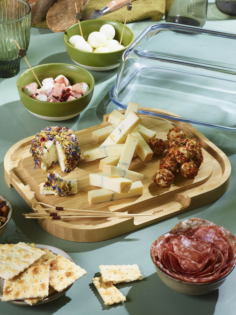 Pebbly Clear bamboo glass cheese box, imported from the UK