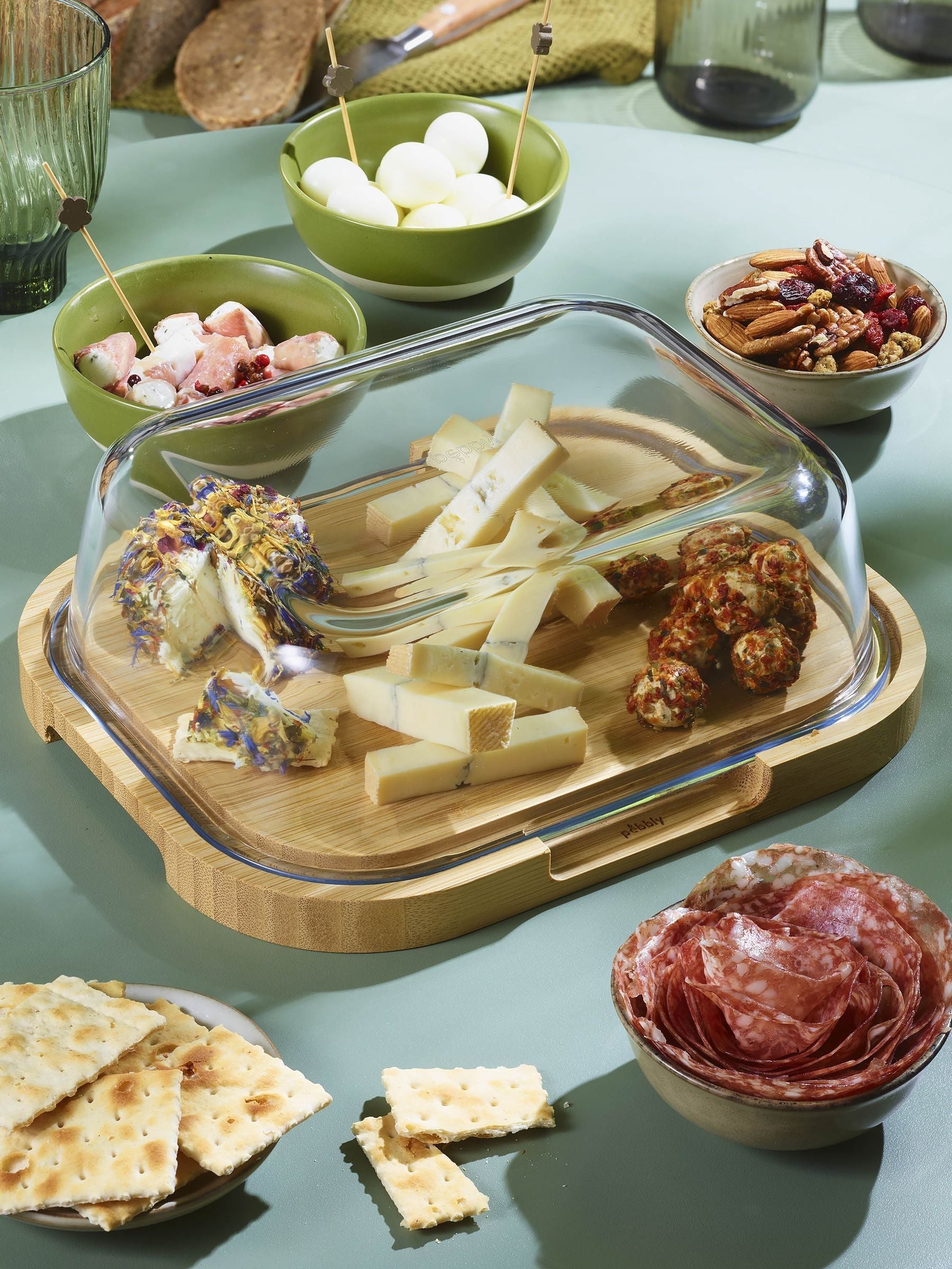 Pebbly Clear bamboo glass cheese box, imported from the UK