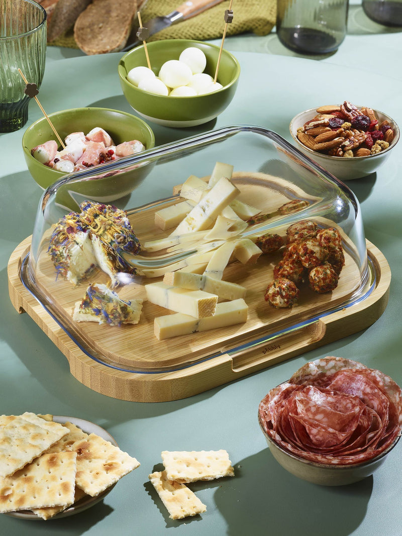 Pebbly Clear bamboo glass cheese box, imported from the UK
