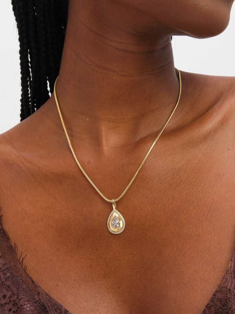 Jon Richard gold tone diamond cut peardrop pendant (British brand)