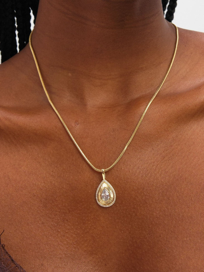 Jon Richard gold tone diamond cut peardrop pendant (British brand)