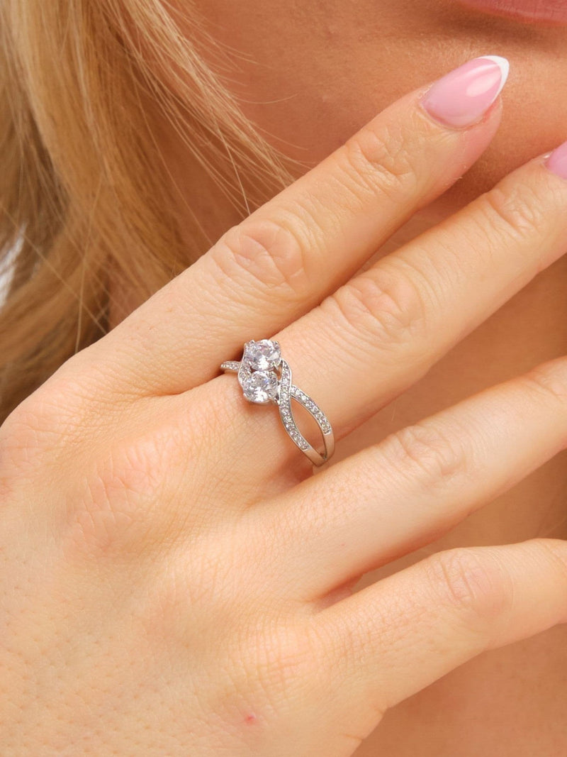 Jon Richard silver tone cubic zirconia double stone ring, imported from the UK