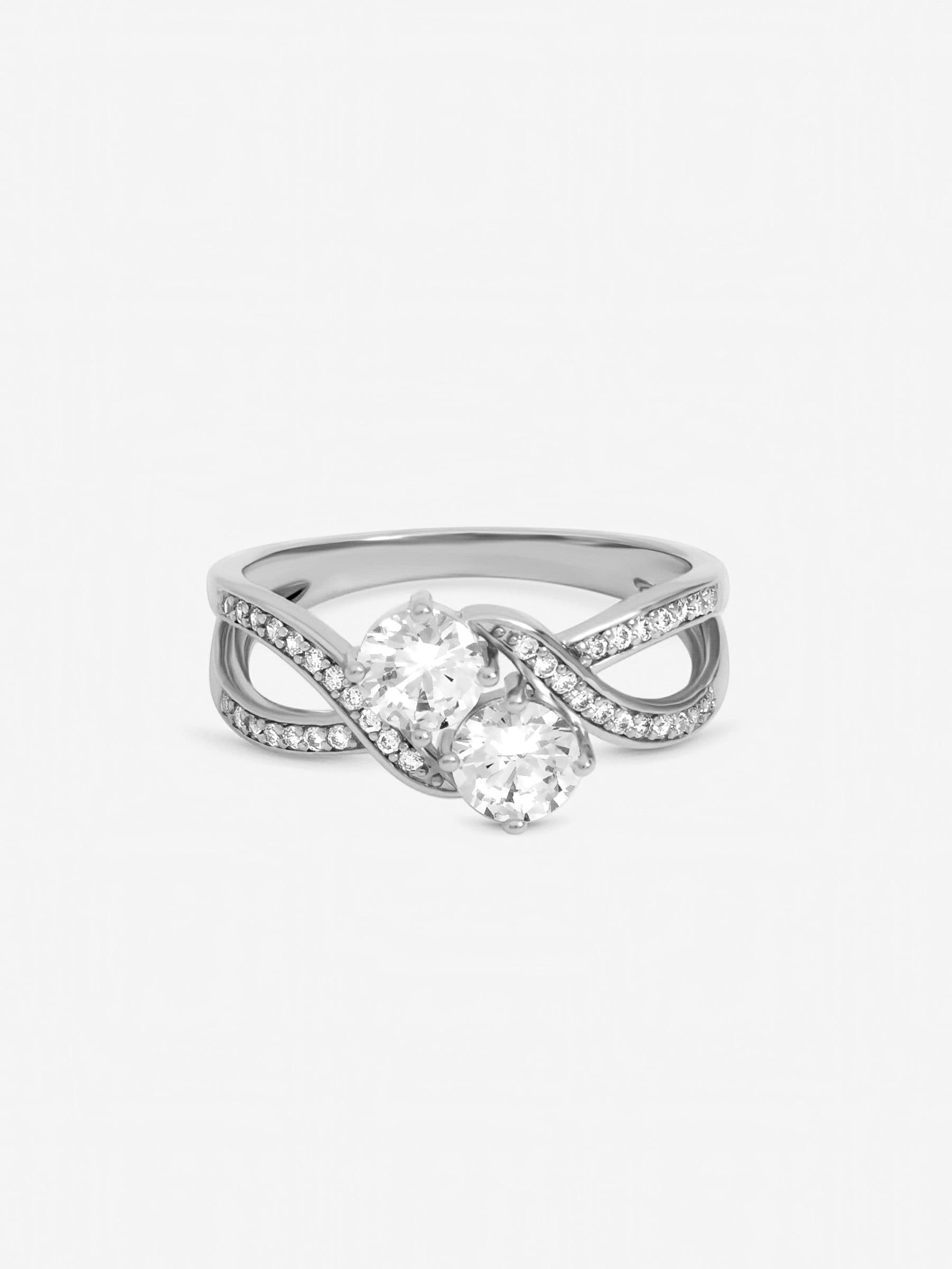 Jon Richard silver tone cubic zirconia double stone ring, imported from the UK