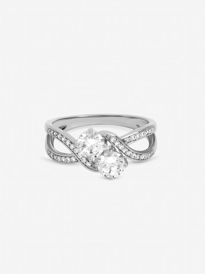 Jon Richard silver tone cubic zirconia double stone ring, imported from the UK