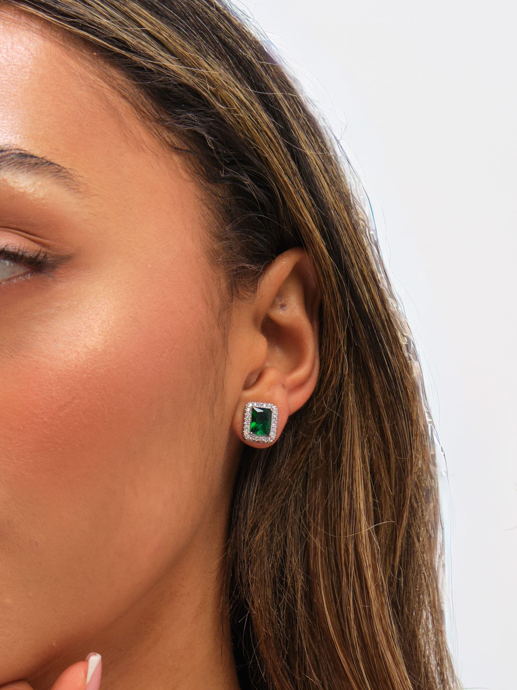 Jon Richard emerald cubic zirconia perfume bottle stud earrings, imported from the UK