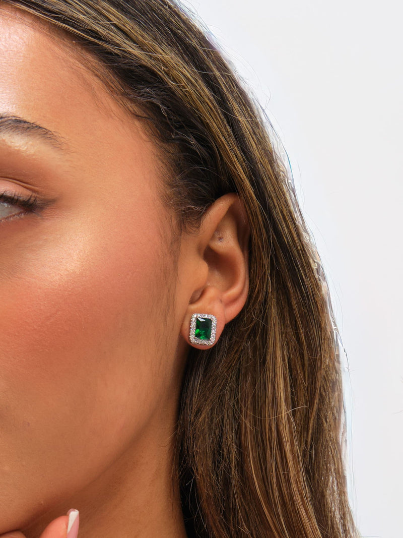 Jon Richard emerald cubic zirconia perfume bottle stud earrings, imported from the UK