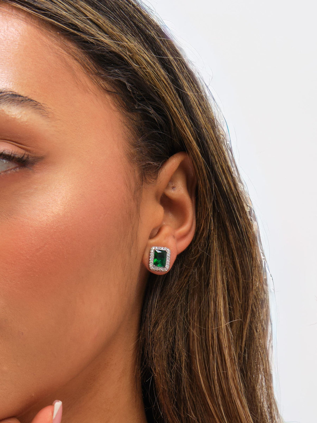 Jon Richard emerald cubic zirconia perfume bottle stud earrings, imported from the UK