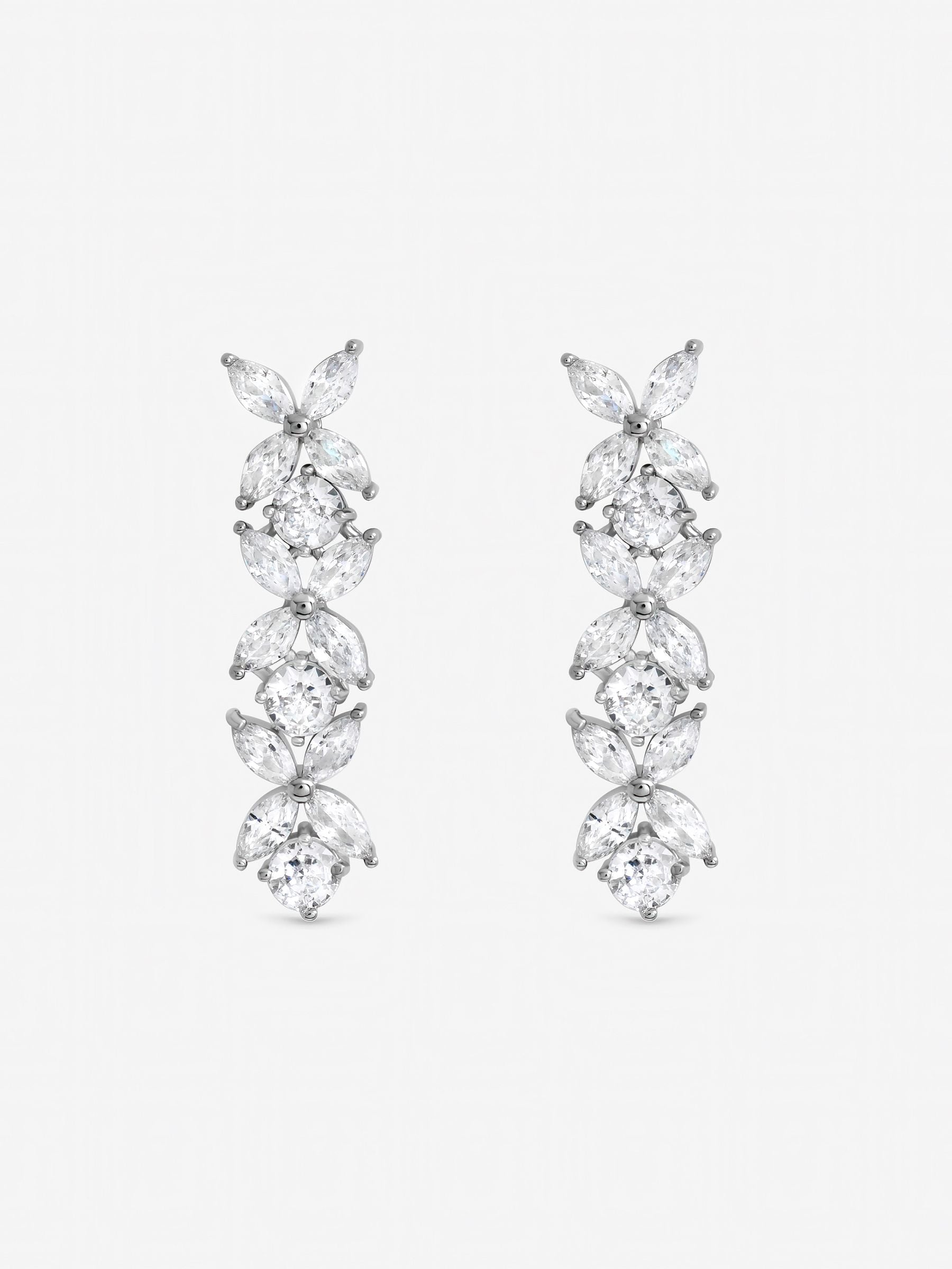 Jon Richard rhodium plated cubic zirconia floral earrings (British brand)